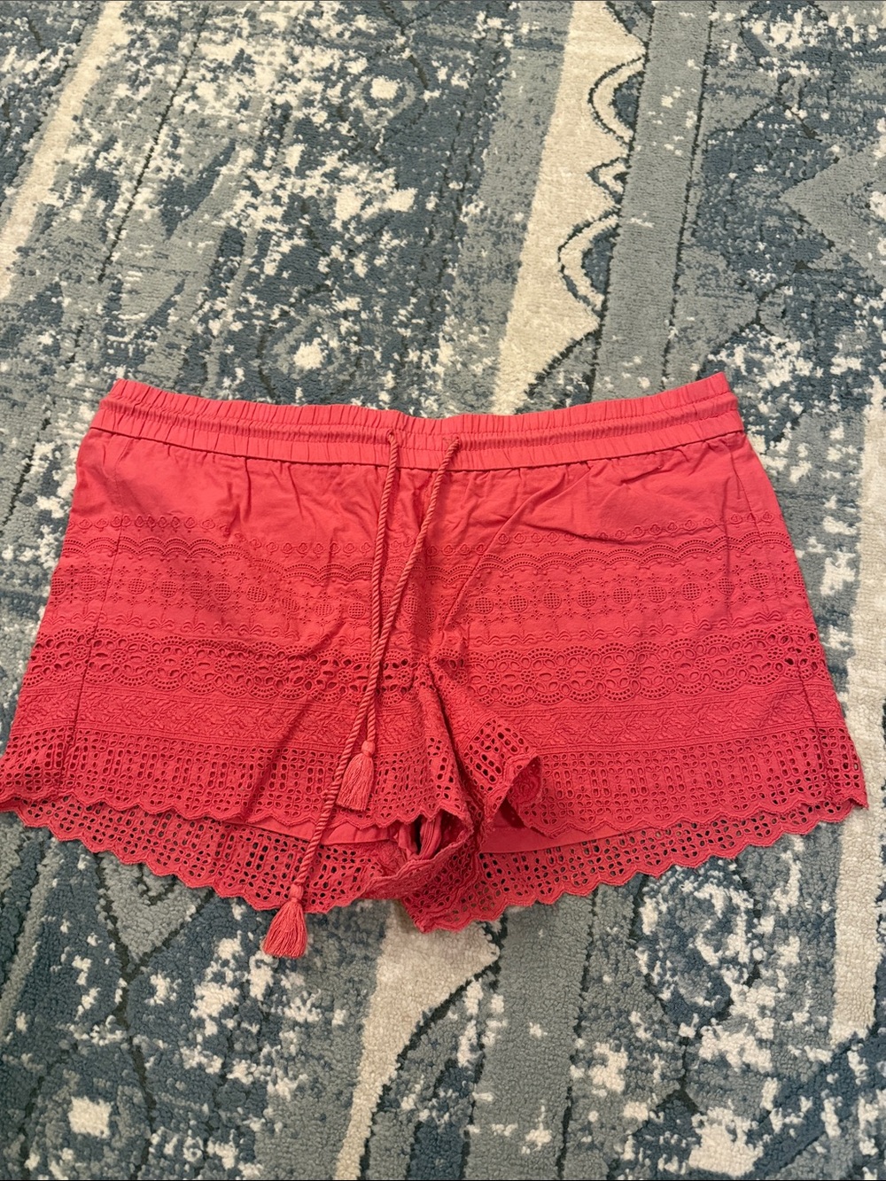 LOFT Coral Eyelet High-Waist Shorts with Tassel Tie - Picture 1 of 3